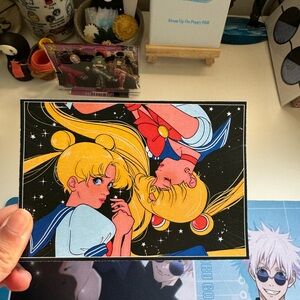 Sailor Moon Manga Art Print with Blue and Red Highlights